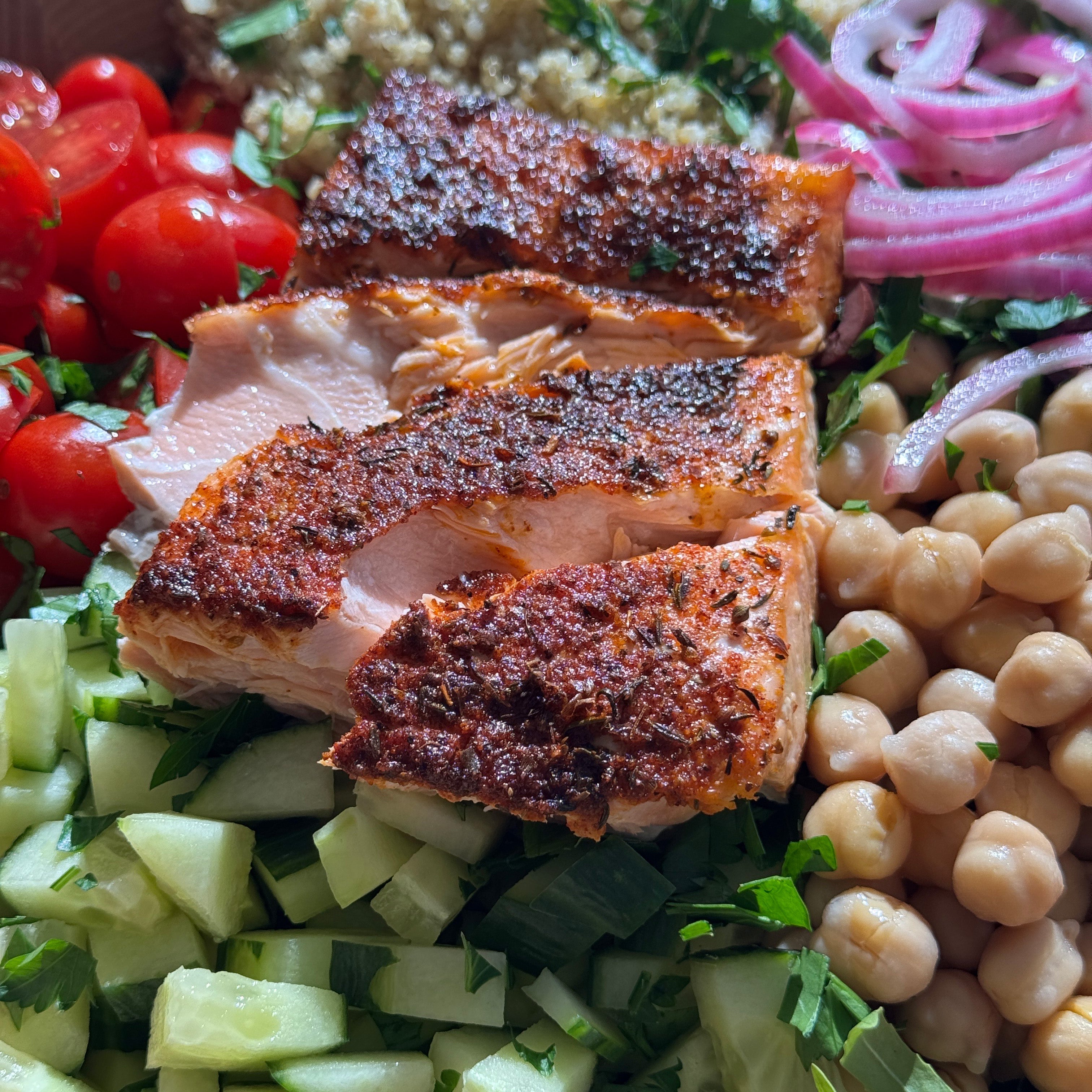 Feed Your Soul Blackened Salmon Salad Bowl
